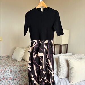 Ted Baker Black Ribbed Top Dress with chiffon like attached maxi